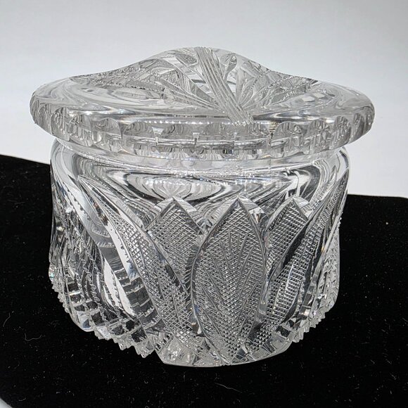 Vintage Clear Cut Glass Candy Jar With Lid Tulip 3" High 4.25" Diameter - Picture 1 of 14